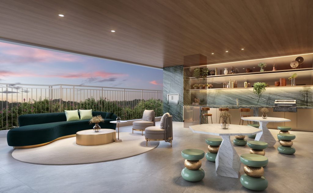 Lounge gourmet do PETRA by Boca do Lobo, perspectiva ilustrada