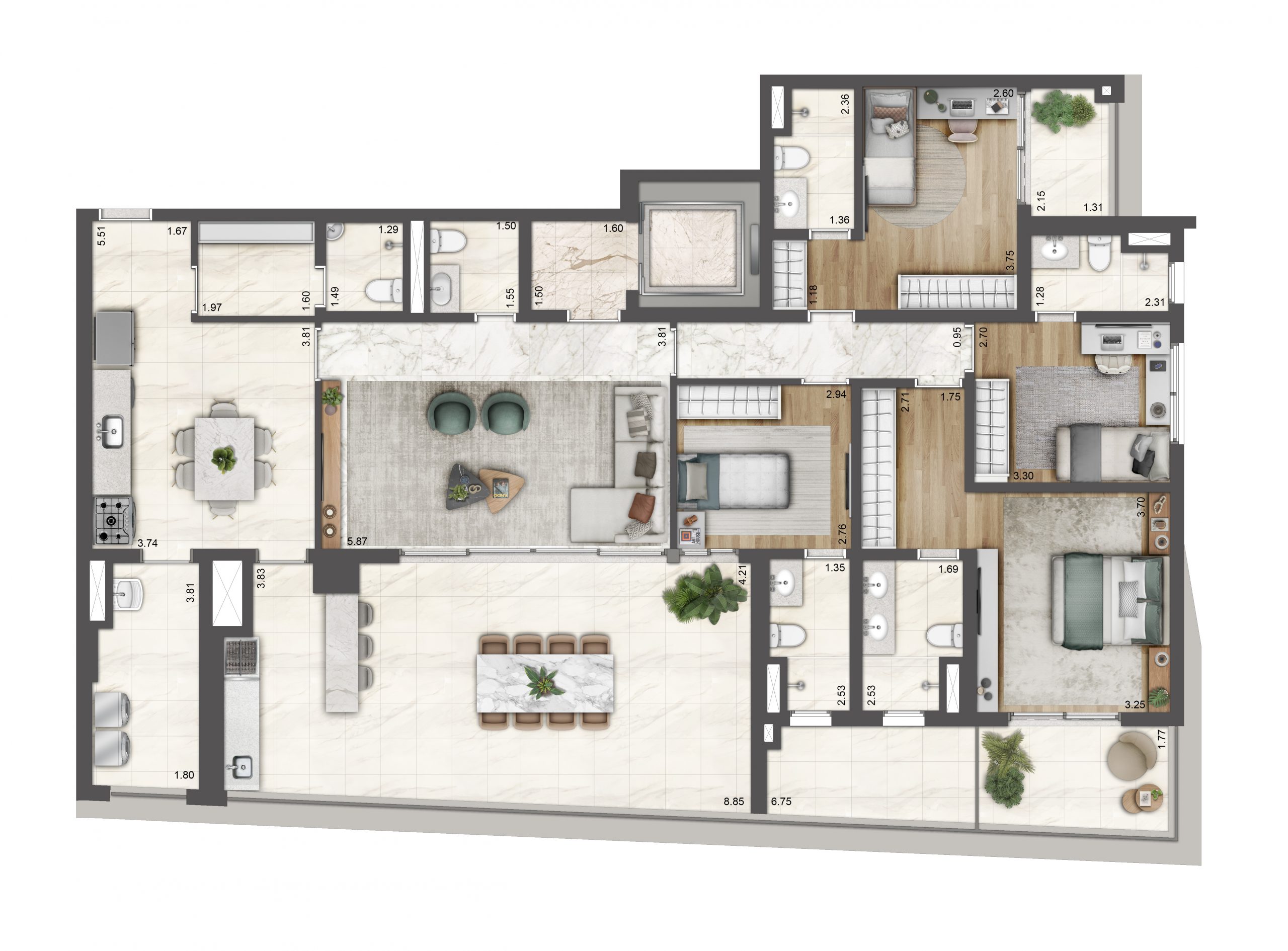 PETRA Brooklin - Lançamento - Brooklin - Lavvi - Planta de 198m² - Opção 1